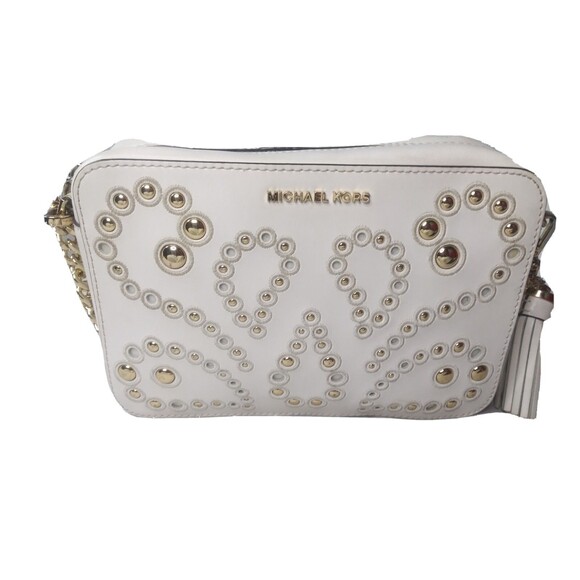 Michael Kors Ginny Crossbody Bag Gold Studs Off-White Leather AS IS Retail $248 - Picture 2 of 12